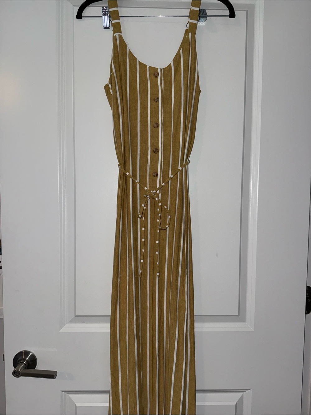 Hem & Thread Mustard and White Striped Sleeveless Maxi Dress